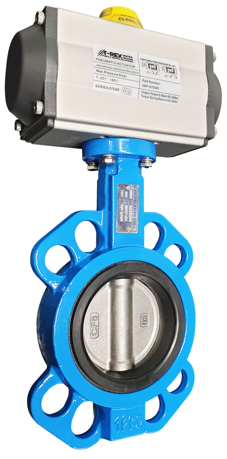 CAST IRON SPRING RETURN BUTTERFLY VALVE WITH 316 STAINLESS STEEL DISC