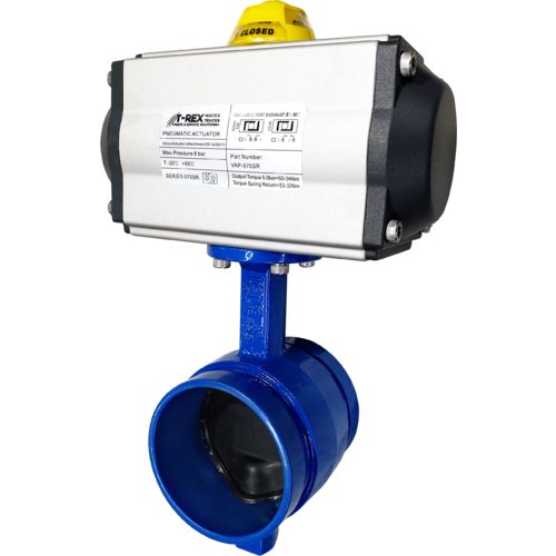 Spring Return Air Actuated Roll Grooved Butterfly Valve